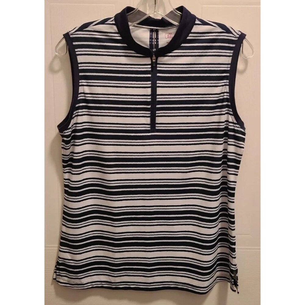 Lillie‎ Green Women's Sleeveless 1/4 Zip Golf Top Striped Polyester Stretch Sz M
